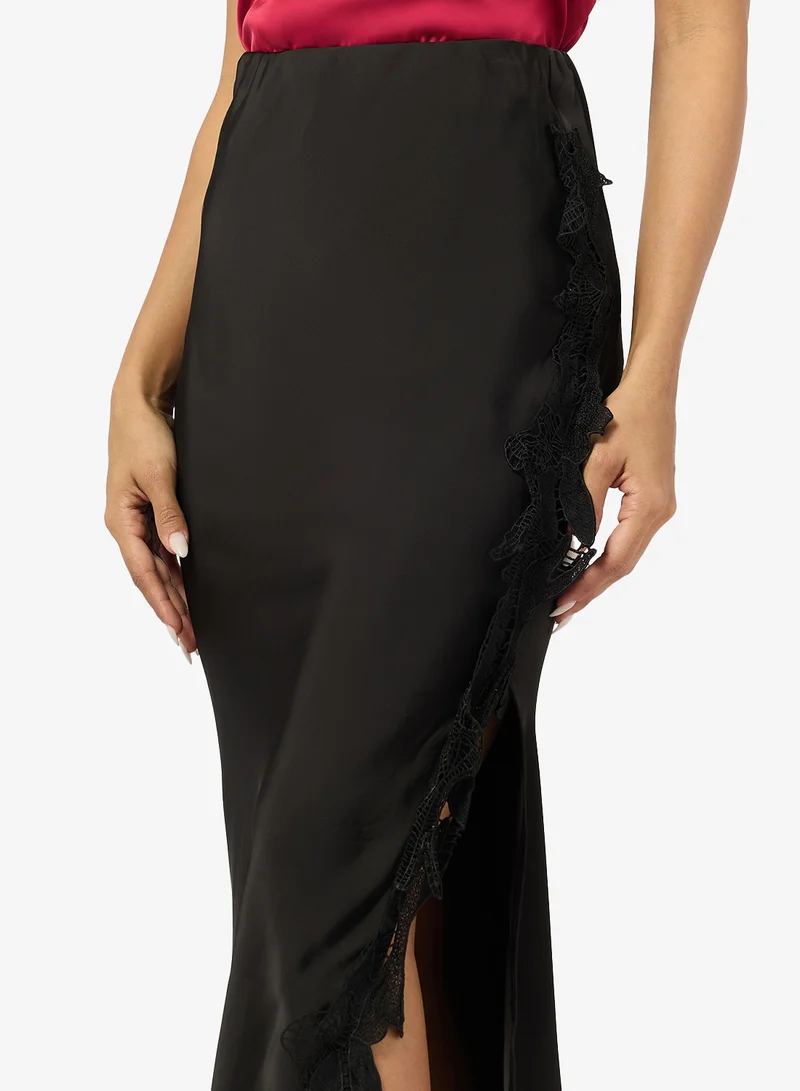 Ginger  Satin Lace Detail A Line Skirt for Women | Best Price UAE